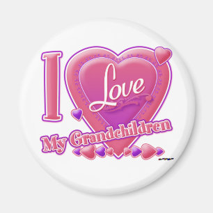 I Love My Grandchildren pink/purple - heart Magnet