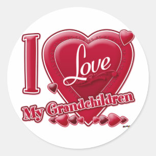 I Love My Grandchildren red hearts Classic Round Sticker