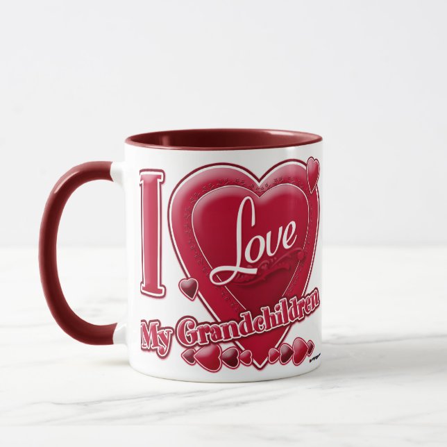 I Love My Grandchildren red hearts Mug (Left)