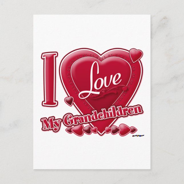 I Love My Grandchildren red hearts Postcard (Front)