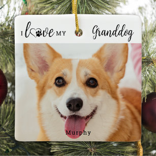 I Love My Granddog Personalized Cute Pet Dog Photo Ceramic Ornament