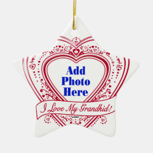 I Love My Grandkid! Photo Red Hearts Ceramic Ornament