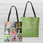 I Love My Grandkids 9 Photo Instagram Collage Tote Bag<br><div class="desc">Custom printed 2-sided tote bag personalized with your family photos and text. Add 9 square Instagram photos on one side with "I Love My Grandkids" quote and your grandchildren's names or other custom text on the reverse side. Use the design tools to choose any background colour, add more photos and...</div>