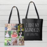I Love My Grandkids 9 Photo Instagram Collage Tote Bag<br><div class="desc">Custom printed 2-sided tote bag personalized with your family photos and text. Add 9 square Instagram photos on one side with "I Love My Grandkids" quote and your grandchildren's names or other custom text on the reverse side. Use the design tools to choose any background colour, add more photos and...</div>