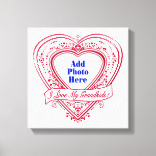 I Love My Grandkids! Photo Red Hearts Canvas Print