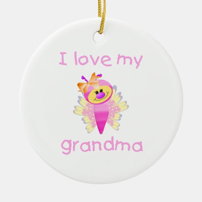 I love my grandma (girl flutterby) ceramic ornament (Front)
