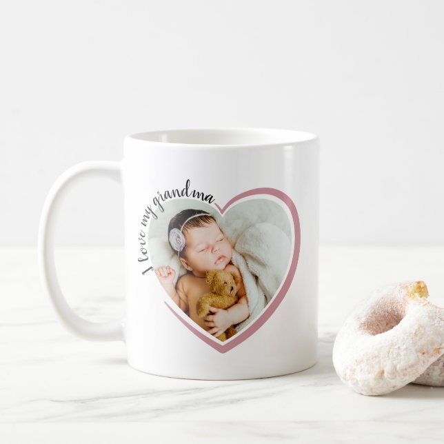 I Love My Grandma Heart Photo Coffee Mug (With Donut)