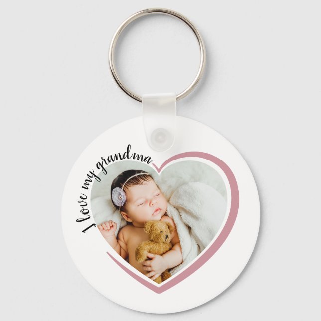 I Love My Grandma Heart Photo  Keychain (Front)