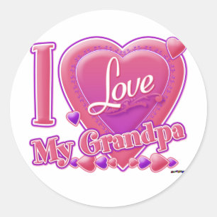 I Love My Grandpa pink/purple - heart Classic Round Sticker