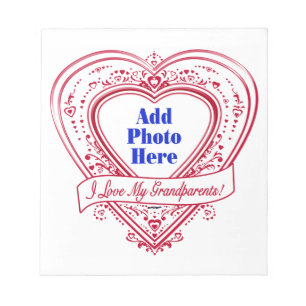 I Love My Grandparents! Photo Red Hearts Notepad