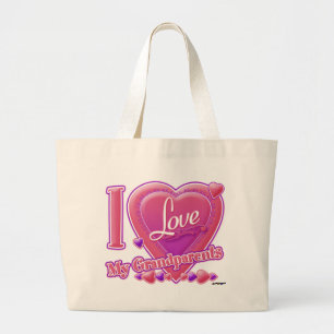 I Love My Grandparents pink/purple - heart Large Tote Bag