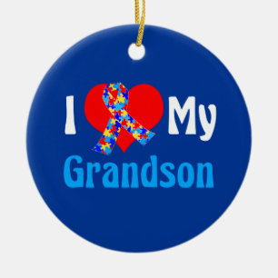 I Love My Grandson Autism Awareness Blue Ceramic Ornament