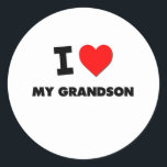 I Love My Grandson Classic Round Sticker<br><div class="desc">Use the search tool at my store to find other My Grandson merchandise. I Love My Grandson products avaiable on tshirts, sweatshirts, kids shirts, infant onsies, stickers, magnets, and much more My Grandson clothing fully customizable to your specifcations. If you like what you see, please link to my store (www.zazzle.com/ilovemyshirt)...</div>
