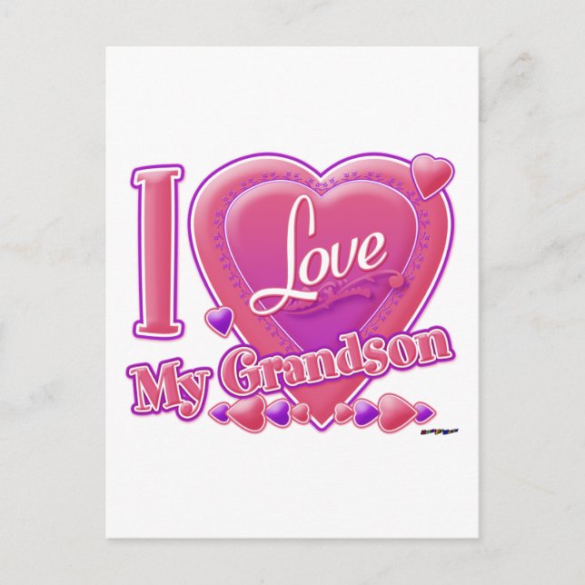 I Love My Grandson pink/purple - heart Postcard (Front)
