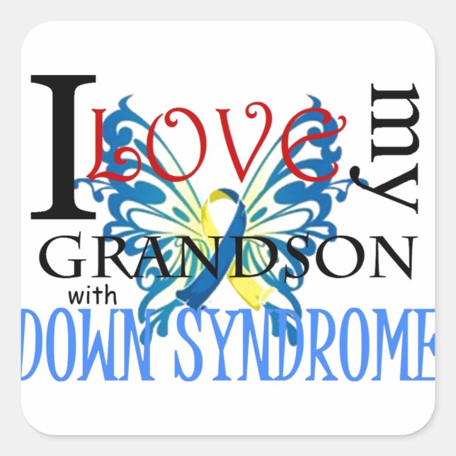 I Love My Grandson with Down Syndrome Square Sticker (Front)