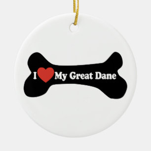 I Love My Great Dane  - Dog Bone Ceramic Ornament