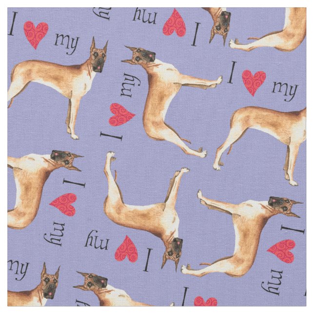 I Love my Great Dane Fabric (Close Up)