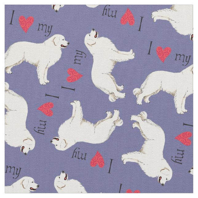 I Love my Great Pyrenees Fabric (Close Up)