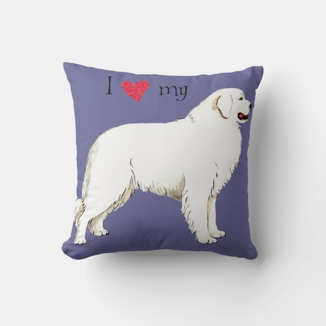 I Love my Great Pyrenees Throw Pillow (Front)