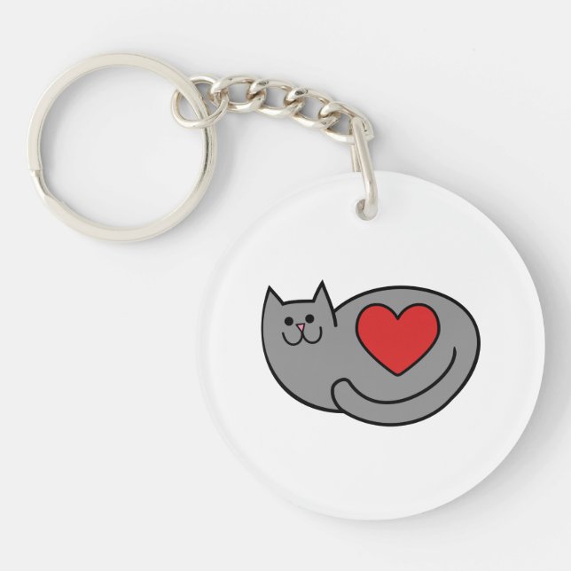 I love my grey cat keychain (Front)