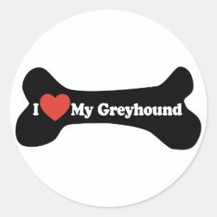 I Love My Greyhound - Dog Bone Classic Round Sticker