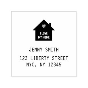 I Love My Home House Red Heart Address Name     Self-inking Stamp