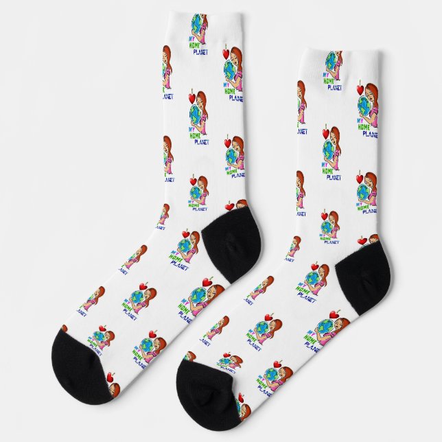 I Love My Home Planet Save World Mother Earth Day Socks (Left)