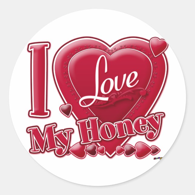 I Love My Honey red - heart Classic Round Sticker (Front)