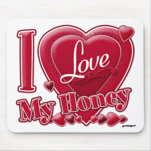 I Love My Honey red - heart Mouse Pad