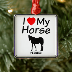 I Love My Horse Silhouette Metal Ornament