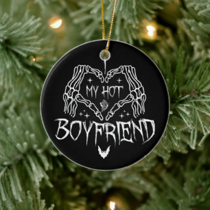 I Love My Hot Boyfriend Halloween Skeleton Funny Ceramic Ornament