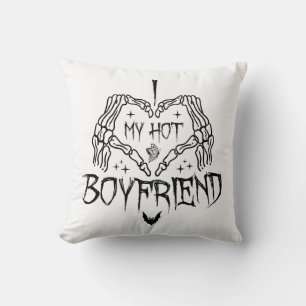 I Love My Hot Boyfriend Halloween Skeleton Funny Throw Pillow