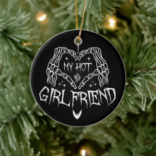 I Love My Hot Girlfriend Halloween Skeleton Funny Ceramic Ornament