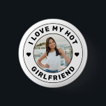 I Love My Hot Girlfriend Personalized Photo 1 Inch Round Button<br><div class="desc">Personalized "I Love my Hot Girlfriend" custom text and photo button design so you can create your own "I love my girlfriend" swag gift. Colours and fonts can be edited, just use the Design Tool for full design control. This style is perfect for a simple, minimal, more understated and cute...</div>
