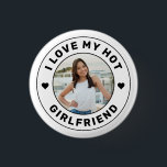 I Love My Hot Girlfriend Personalized Photo 1 Inch Round Button<br><div class="desc">Personalized "I Love my Hot Girlfriend" custom text and photo button design so you can create your own "I love my girlfriend" swag gift. Colours and fonts can be edited, just use the Design Tool for full design control. This style is perfect for a simple, minimal, more understated and cute...</div>