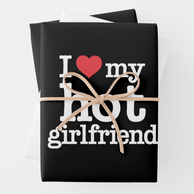 I Love My Hot Girlfriend Valentine's Day Gf Gift  Wrapping Paper Sheet (In situ)