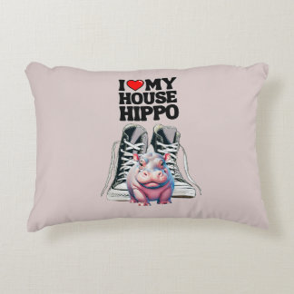 I Love My House Hippo Customizable  Accent Pillow