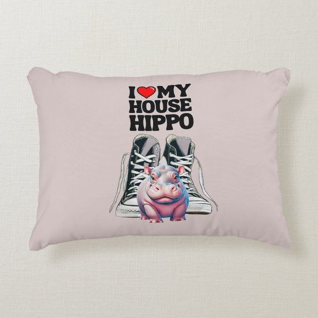 I Love My House Hippo Customizable  Accent Pillow (Front)