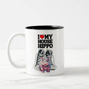 I Love My House Hippo Customizable  Two-Tone Coffee Mug