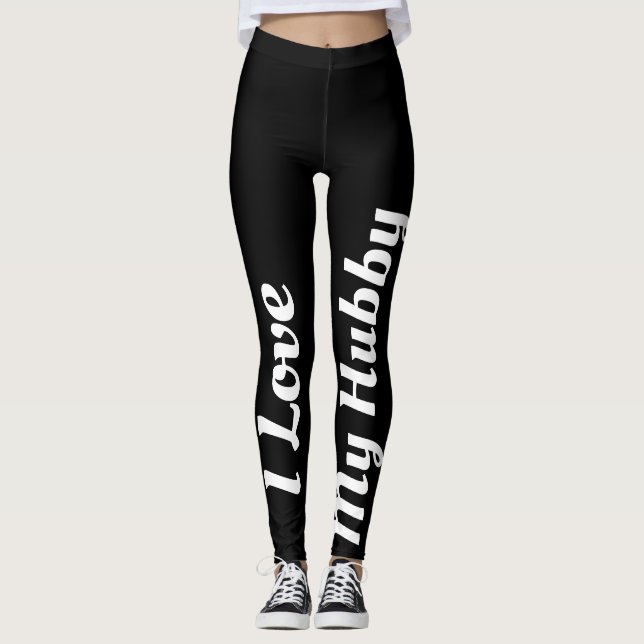 I Love My Hubby Black White Newly Married Cute Leggings (Front)