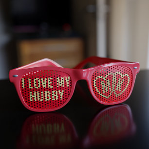 I Love My Hubby Gold Hearts Retro Sunglasses
