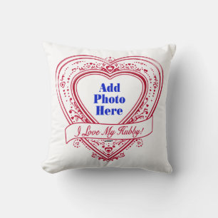 I Love My Hubby! Photo Red Hearts Throw Pillow