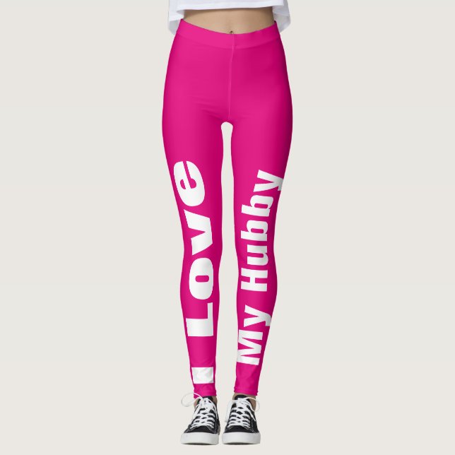 I Love My Hubby Pink White Cute Girly Chic Leggings (Front)