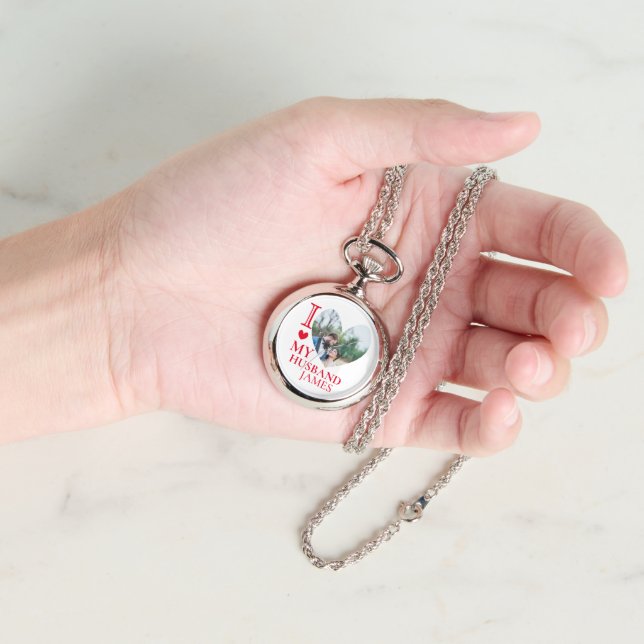 I Love My Husband Custom Heart Photo Necklace  (Hand)