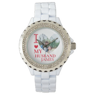 I Love My Husband Custom Heart Photo Watch