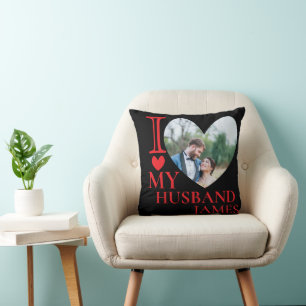 I Love My Husband Custom Photo Heart Throw Pillow