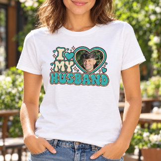 I Love My Husband Custom Photo Retro Heart T-Shirt