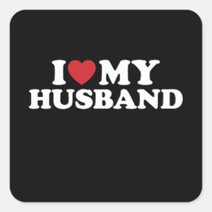 I LOVE MY HUSBAND I Heart Groovy Retro Square Sticker