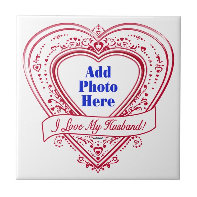 I Love My Husband! Photo Red Hearts Tile (Front)