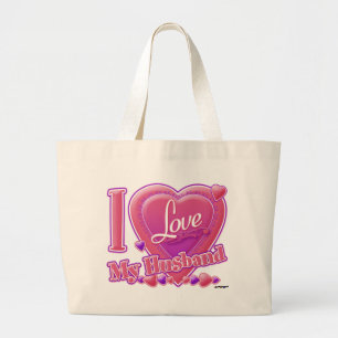 I Love My Husband pink/purple - heart Large Tote Bag